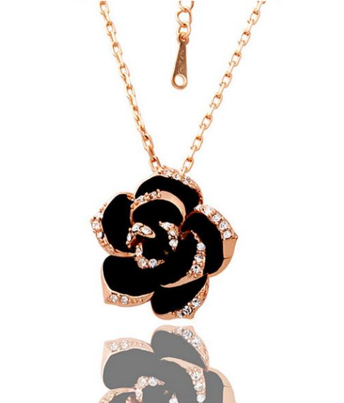 rose gold plated rose necklace for her